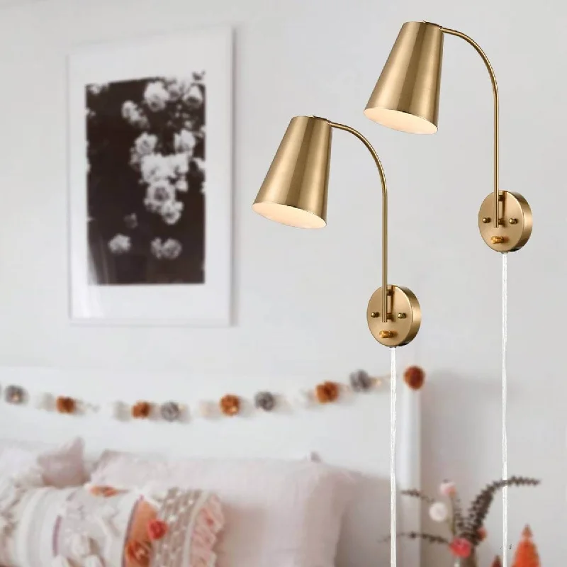Industrial Lighting for Metal Fabrication ShopsModern Plug in Wall Sconce with Cord Set of 2 Brass Wall Light