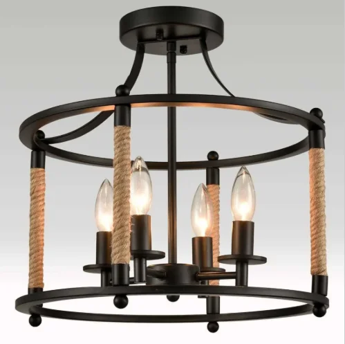 Low - Bay Industrial Lighting Fixtures for Small FactoriesFarmhouse Kitchen Metal Drum Semi Flush Mount Ceiling Light 4-Light