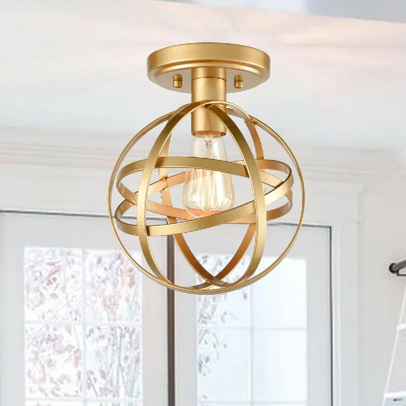 Dust - Resistant Industrial Lighting for Dirty WorkspacesIndustrial Metal Globe Flush Mount Kitchen Ceiling Lights Brass