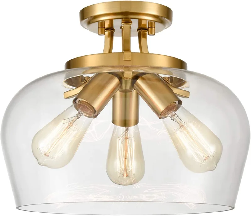 Adjustable Industrial Lighting for Flexible IlluminationVenice Brass 3-Light Ceiling Light Semi Flush Mount Clear Glass Shade Adjustable Industrial Lighting for Flexible IlluminationVenice Brass 3-Light Ceiling Light Semi Flush Mount Clear Glass Shade