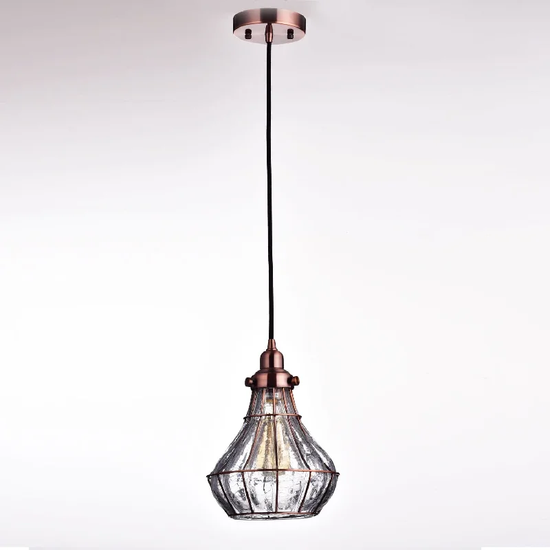 High - Bay LED Industrial Lighting for WarehousesCracked Glass Wire Cage Pendant Light, Red Antique Copper