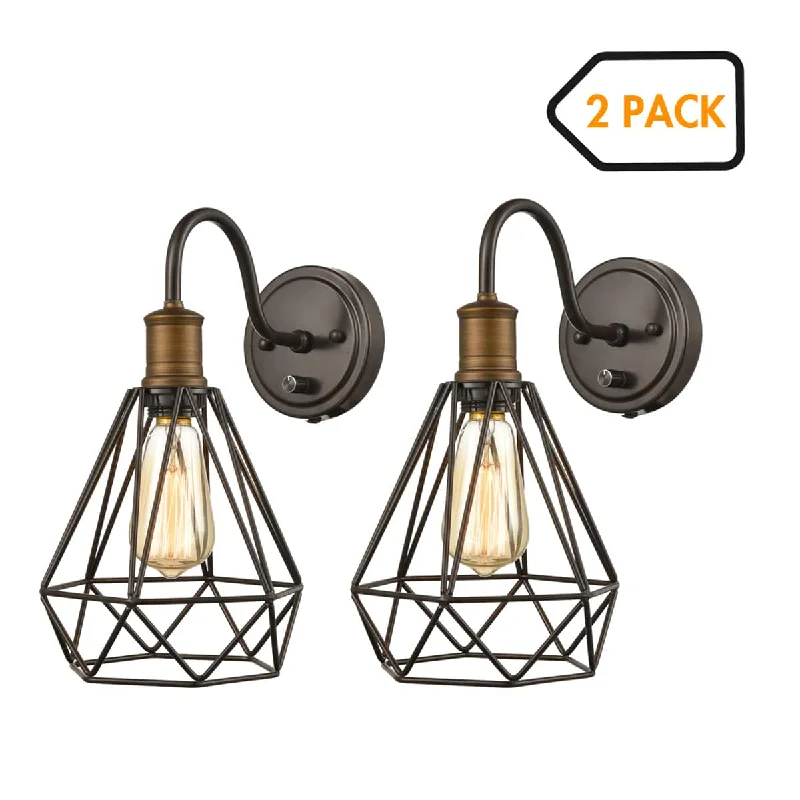 Energy - Efficient Industrial Lighting for Cost - SavingsMetal Cage Goose-neck Plug-in Wall Sconce Set of 2