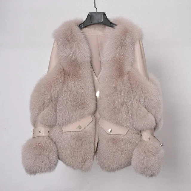 Winter Keep Warm Fashion Women's Fluffy Real Fox Fur Coats & Jackets