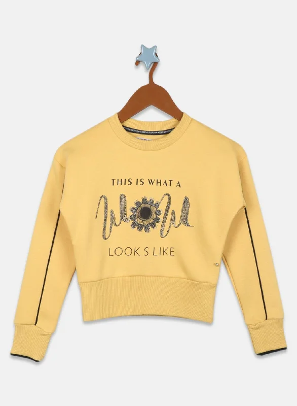 Girls Yellow Printed Sweatshirt