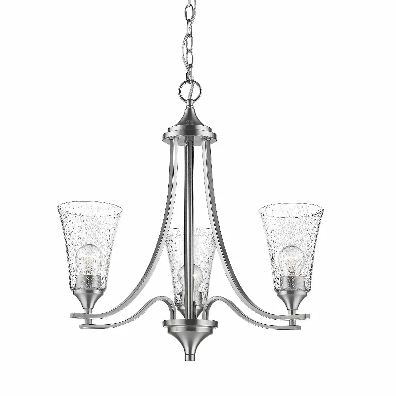 Rustic Wood Chandeliers for Country - Style HousesRustic Wood Chandeliers for Country - Style Houses3 Lamps Natalie Chandelier - Satin Nickel - Clear Seeded Glass - 23in Diameter - E26 Medium Base