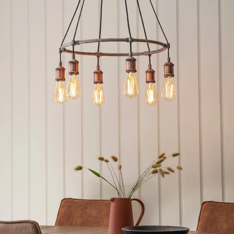 Chandeliers with Candle - Style Bulbs for a Classic AestheticChandeliers with Candle - Style Bulbs for a Classic AestheticEndon Hal 6lt Cartwheel Pendant Aged Pewter & Copper