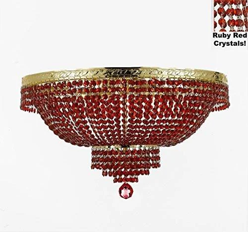 Chandeliers for Low Ceilings to Avoid OvercrowdingChandeliers for Low Ceilings to Avoid OvercrowdingFrench Empire Semi Flush Crystal Chandelier Lighting - Dressed With Red Beads Color Crystals H18" X W24" - F93-B81/Flush/Cg/870/9