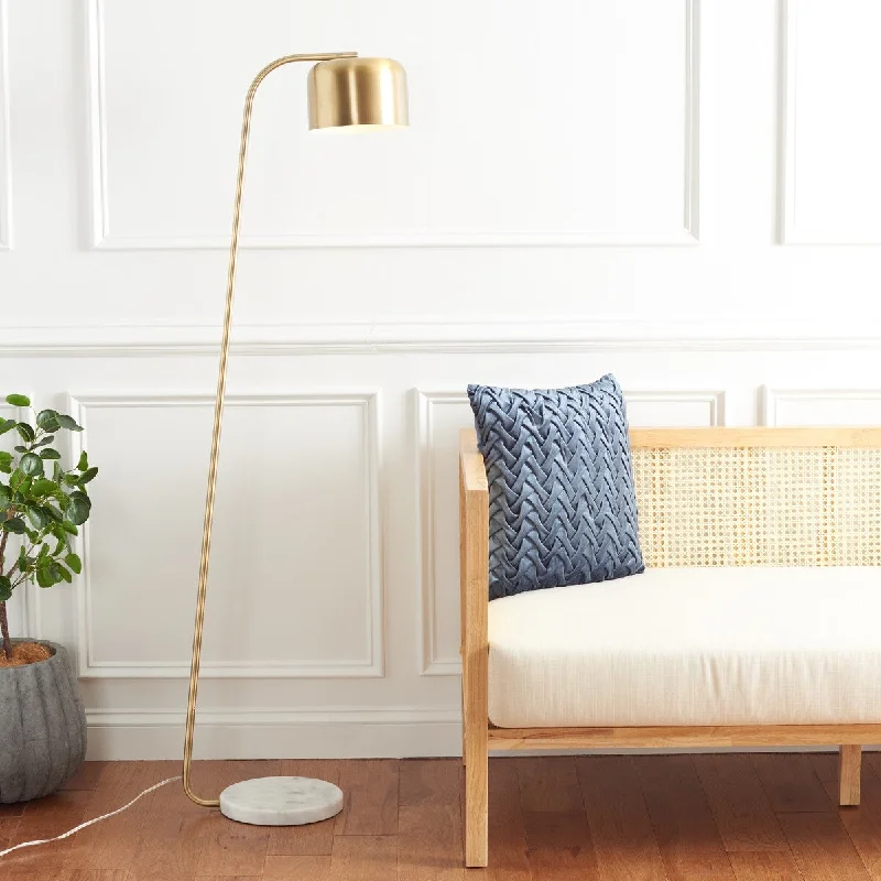 Fabric Floor Lamp with a Linen Shade for a Relaxed AestheticFabric Floor Lamp with a Linen Shade for a Relaxed AestheticSAFAVIEH Lighting Angeliina 59-inch Down Bridge Floor Lamp - 10 In. W x 14 In. D x 59 In. H - Brass - 10Wx14Dx59H