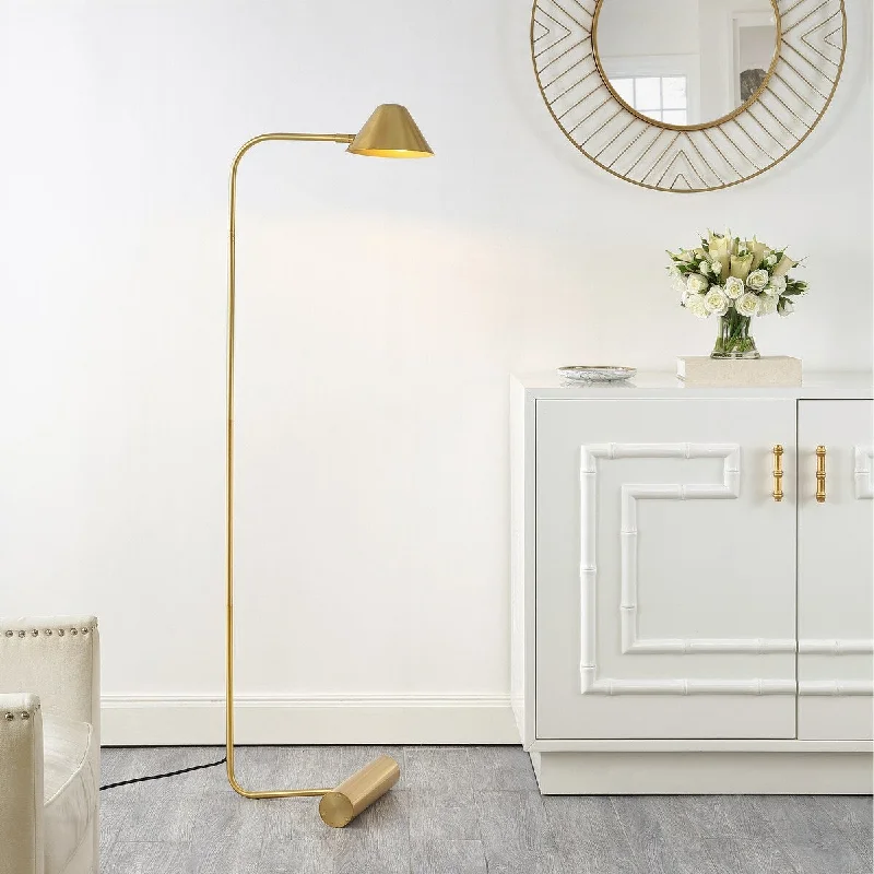 Fabric Floor Lamp with a Linen Shade for a Relaxed AestheticFabric Floor Lamp with a Linen Shade for a Relaxed AestheticSAFAVIEH Lighting Lacey 60-inch Floor Lamp - 9" W x 10" D x 60" H - Brass Gold - 9Wx10Dx60H