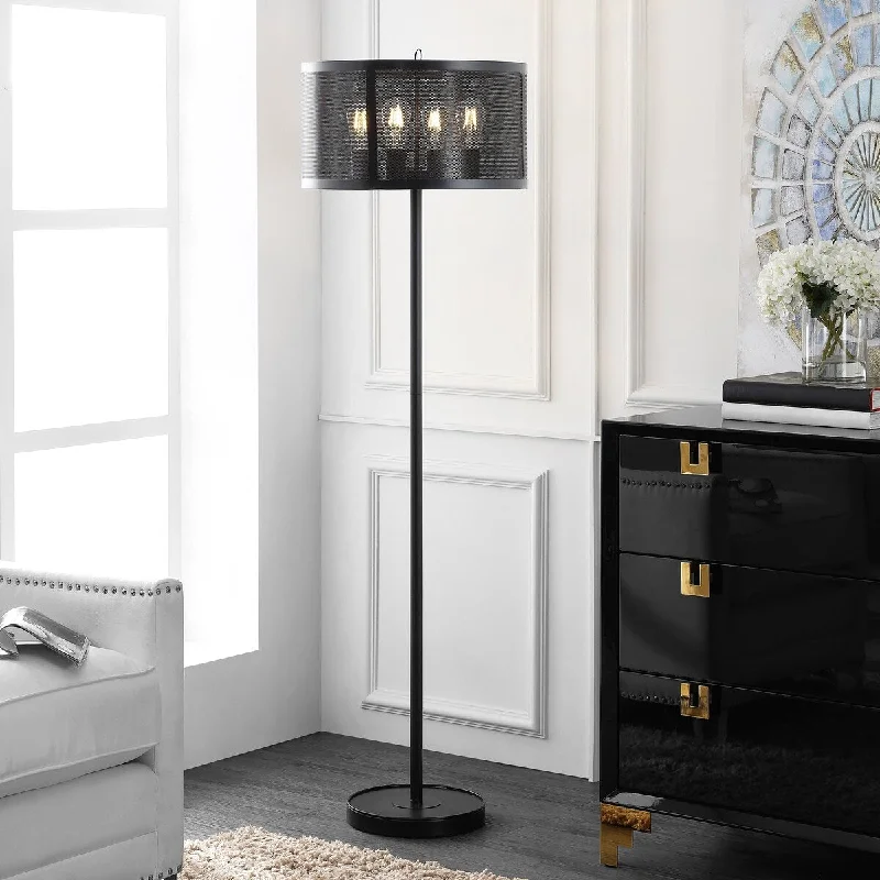 USB Charging Port Floor Lamp for Convenient Device ChargingUSB Charging Port Floor Lamp for Convenient Device ChargingSAFAVIEH Lighting Rosabelle 62" Floor Lamp - Black - 18Wx18Dx62H