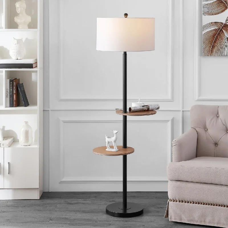 Wood Floor Lamp with Natural Grain for a Warm and Organic FeelWood Floor Lamp with Natural Grain for a Warm and Organic FeelSAFAVIEH Lighting Rosemarie 63-inch Led 2-Shelf Floor Lamp - 22" W x 18" L x 62.8" H - Matte Black - 22Wx18Dx63H