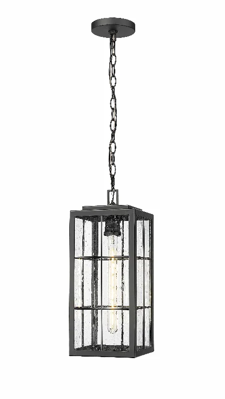 African - Inspired Ceiling Lights with Tribal Patterns and Natural MaterialsAfrican - Inspired Ceiling Lights with Tribal Patterns and Natural MaterialsJaxson Outdoor Hanging Lantern - Powder Coated Black - Clear Seeded Glass - 7.5in. Diameter - E26 Medium Base