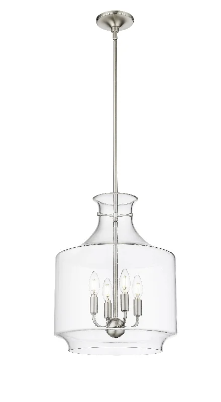 African - Inspired Ceiling Lights with Tribal Patterns and Natural MaterialsAfrican - Inspired Ceiling Lights with Tribal Patterns and Natural MaterialsMahannah Pendant - Brushed Nickel - Clear Glass - 15in. Diameter - E12 Candelabra Base