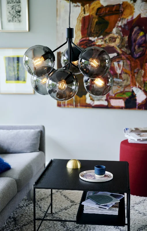 Bohemian Ceiling Lights with Beads, Tassels, and Colorful GlassBohemian Ceiling Lights with Beads, Tassels, and Colorful GlassIvona | 6-Pendant | Black Pendant Light